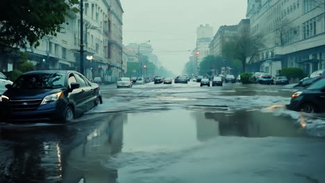 calle inundada de la ciudad durante una tormenta