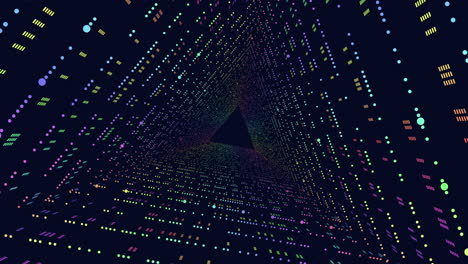 a digital artwork composed of colorful pixels forming a triangular shape, artfully arranged to convey depth and motion, creating a visually captivating experience