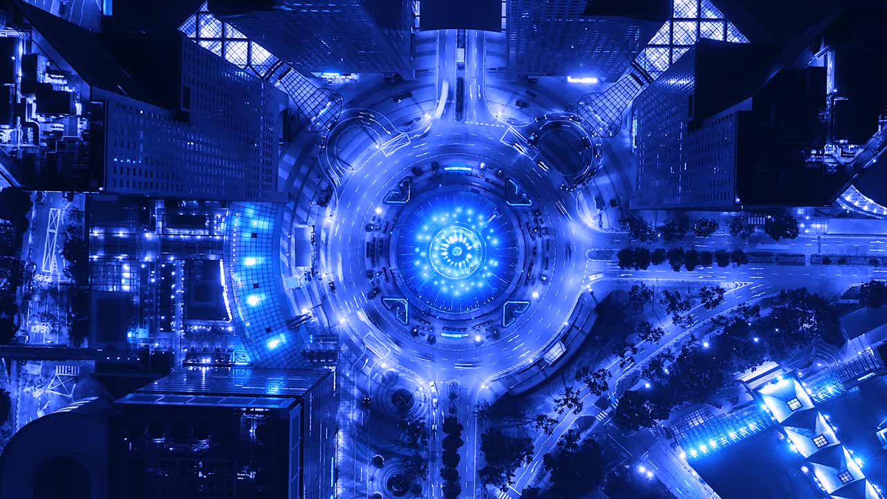 뷰: 싱가포르 시의 서클 분수 (circle fountain) 에서 밤에 발생하는 시간 지연 교통