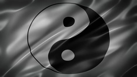 yin and yang flag, tai chi symbol on white background, front view, elegant silky texture, movie-like look and feel, realistic 4k cg animation, sleek, slow-motion fluttering, seamless loop-able