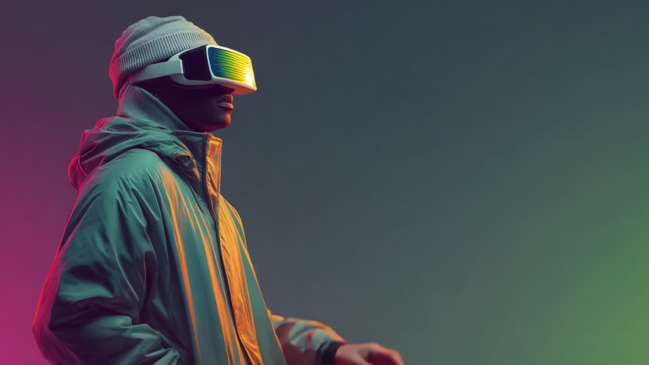 A Stylish Individual Engaged in a Futuristic Virtual Reality Experience, Showcasing Innovation and Imagination through Advanced Technology and Modern Fashion