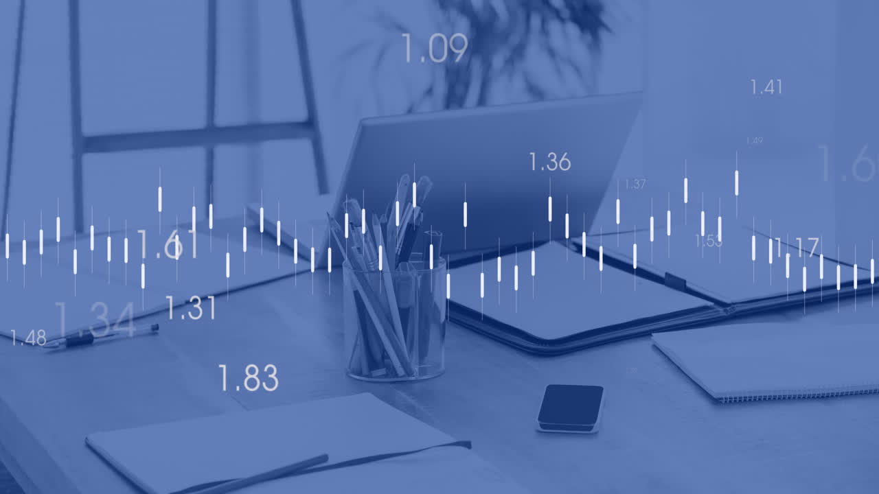 사무실 책상에 있는 장비에 대한 데이터 처리의 애니메이션
