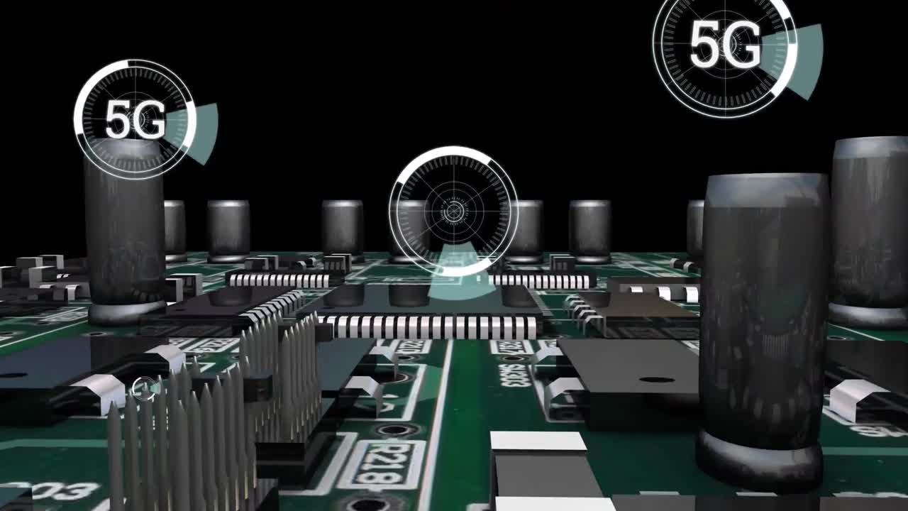 디지털 회로와 5g는 미래의 원의 한가운데에 쓰여져 있습니다.