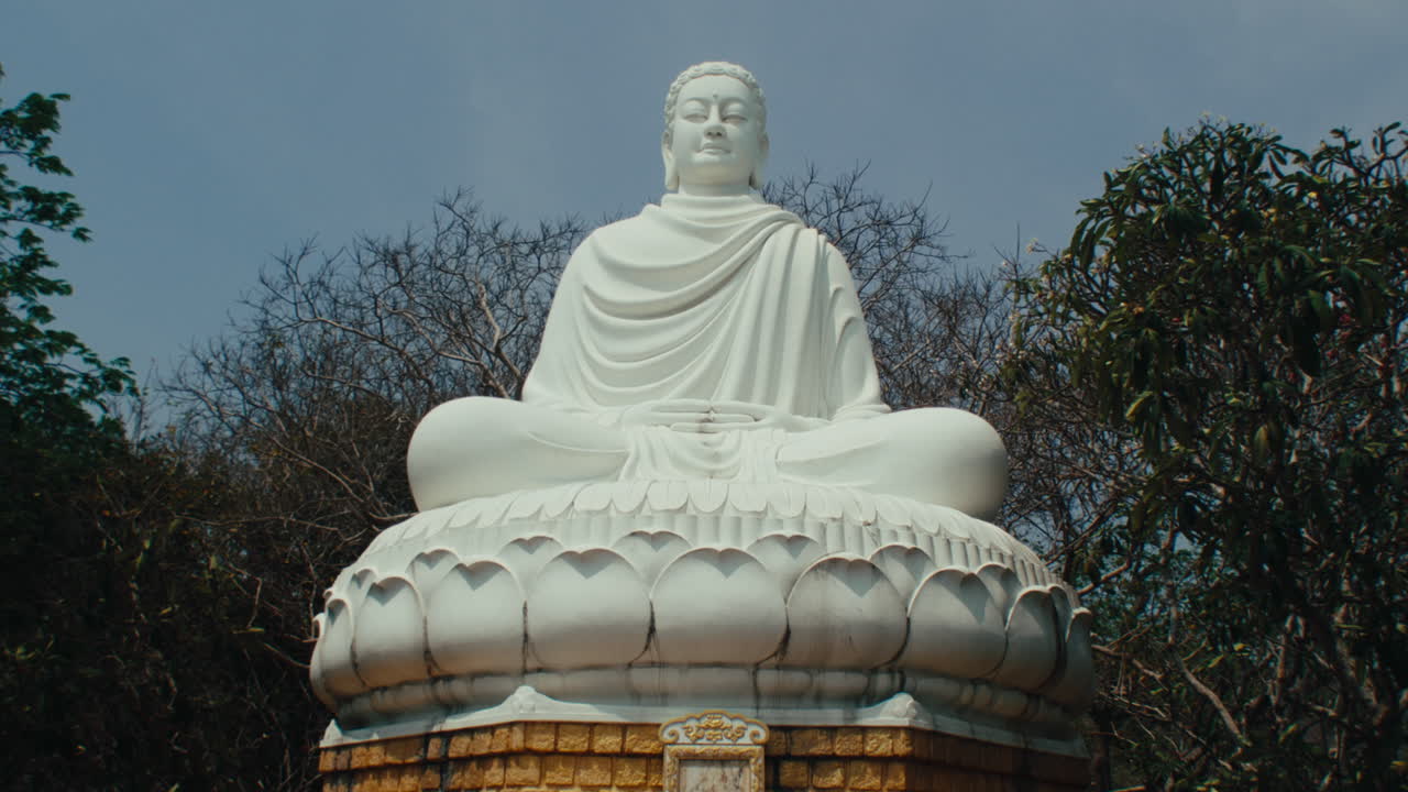 panorama de una gran estatua de buda meditando en el medio de la selva