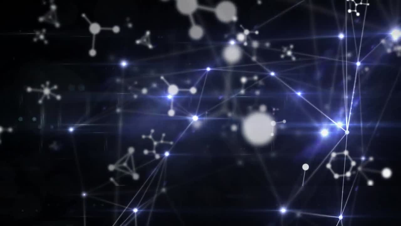 animación de la red de conexiones con moléculas en el espacio negro digital