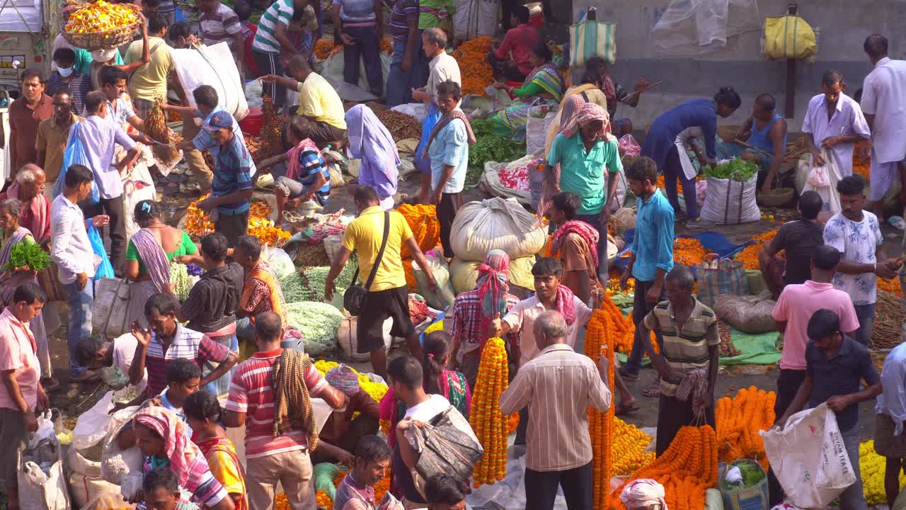 Bustling Flower Market Scene in Asia