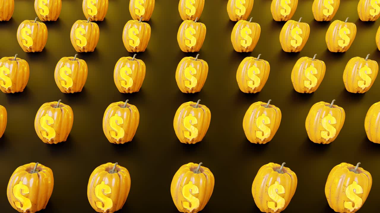 patrón de decoración de calabaza con signo de dinero en fondo negro