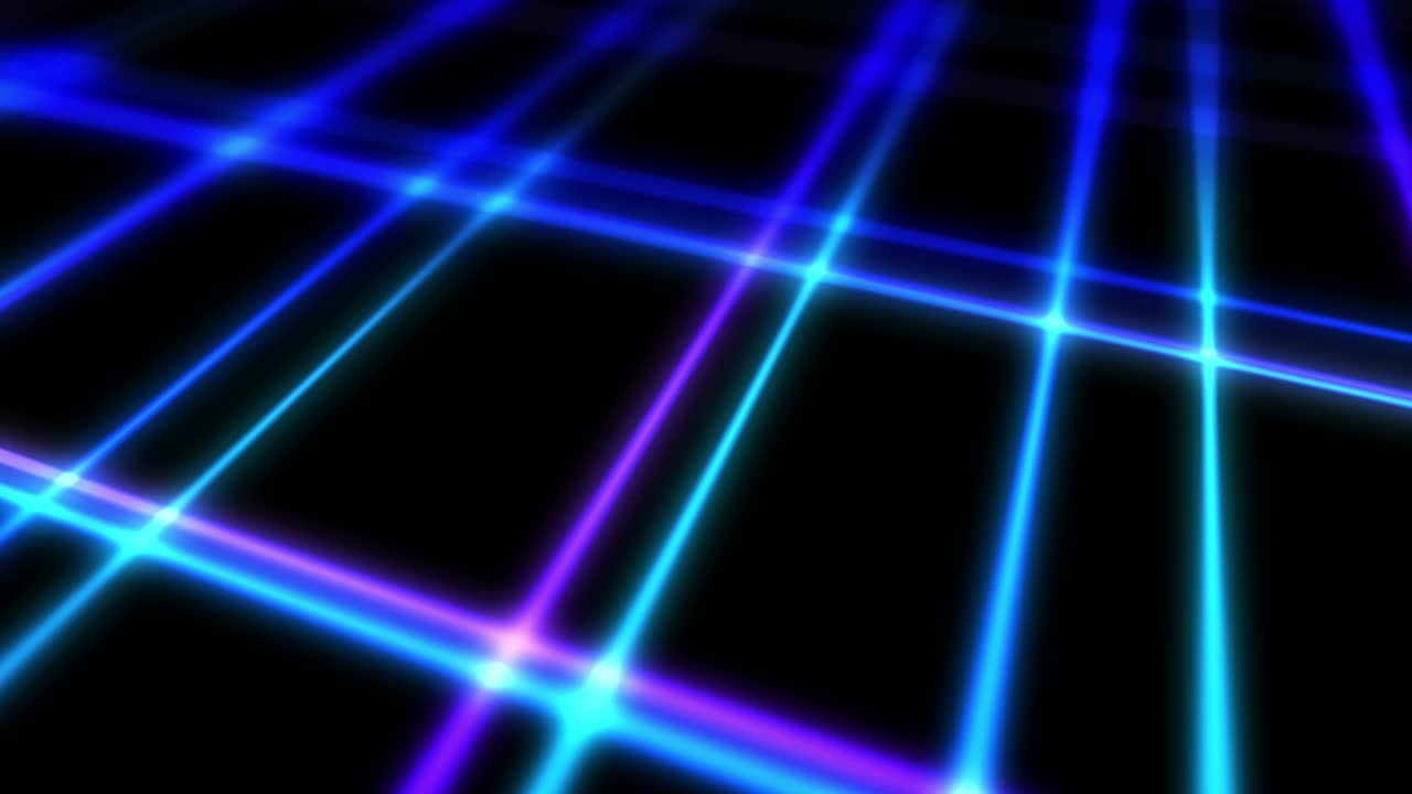 tecnologia luminosa di linee di neon blu. concetto di business. rendering 3d di quadrati rotanti che si attraversano su sfondo nero. animazione a loop.