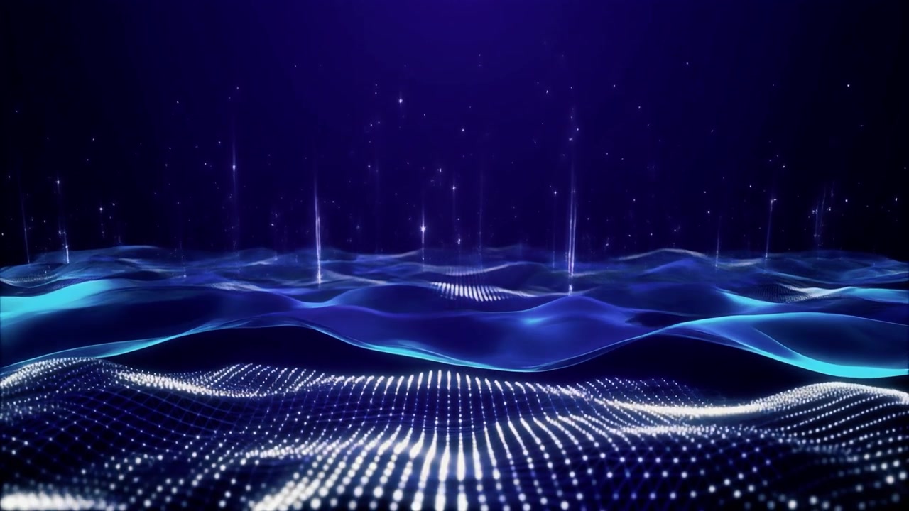 Abstract Blue Digital Wave Background with Glowing Particles