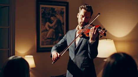 violinist performing a solo in a home setting