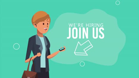 we are hiring lettering with businesswoman