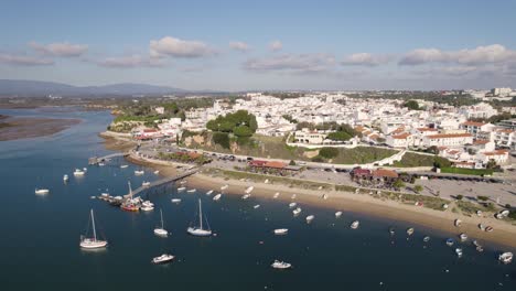 Alvor-estuary-and-town-view,-Algarve,-Portugal-aerial-vista