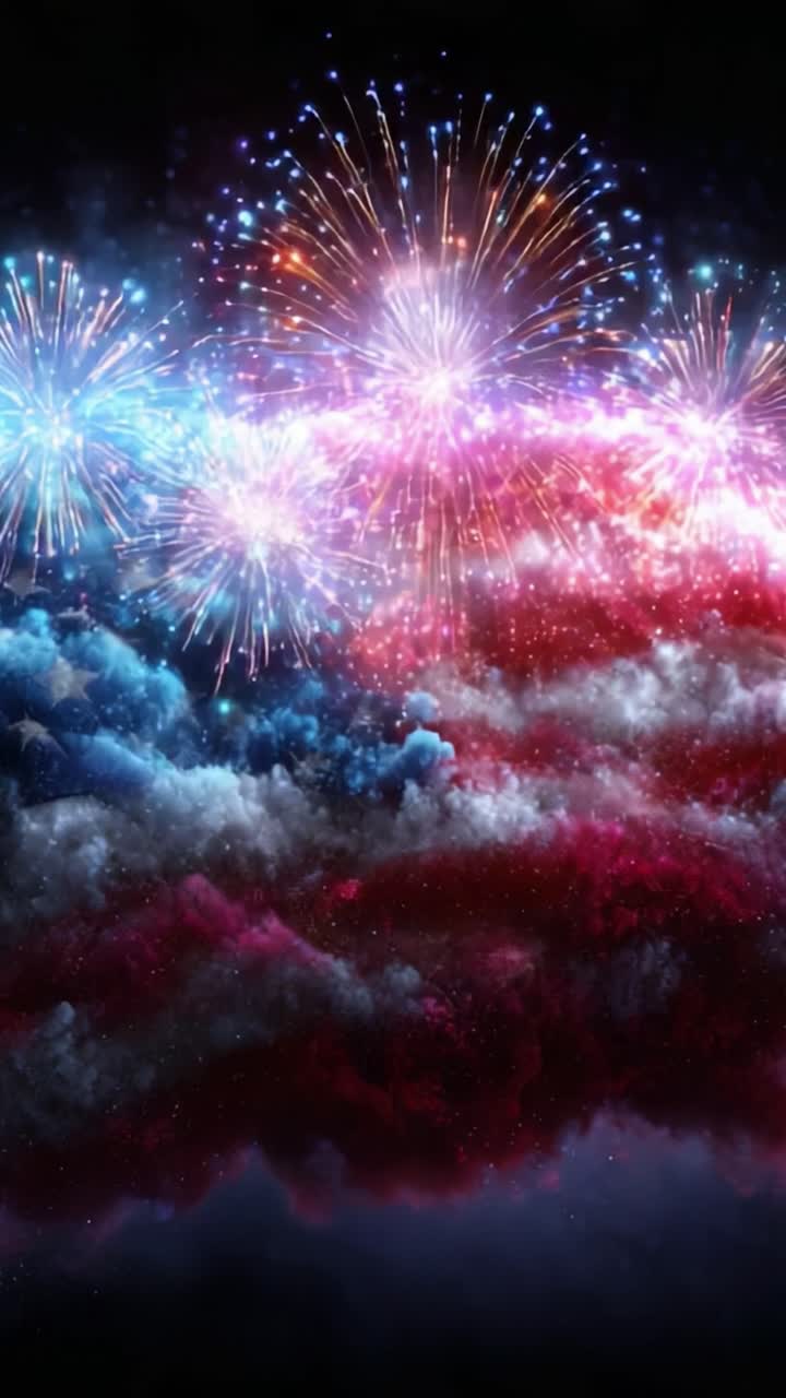A Stunning Display of Colorful Explosions: Vibrant Fireworks Highlighting a Mystical Sky Filled with Clouds and Energy, Showcasing the Beauty of Celebration