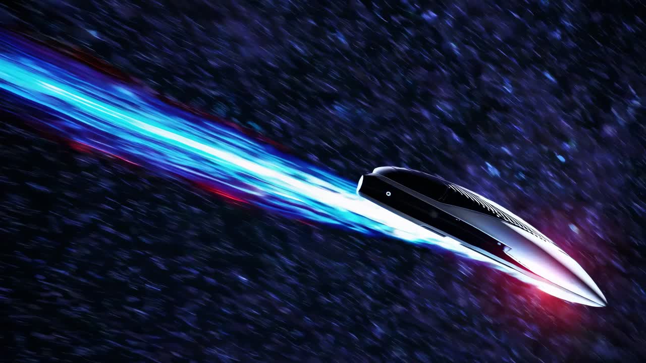 Futuristisk rumskib, der suser gennem rummet