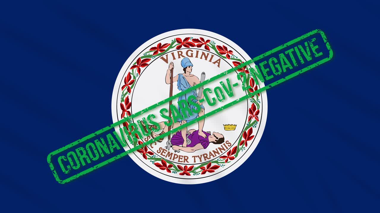 버지니아 주 (us) 의 발은 코로나 바이러스로부터의 자유의 녹색 스프로 흔들리고 있습니다.