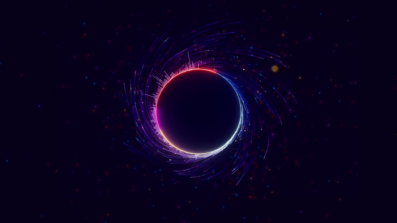 Glowing neon ring dynamic light trails emits energy across deep spacelike background circular
