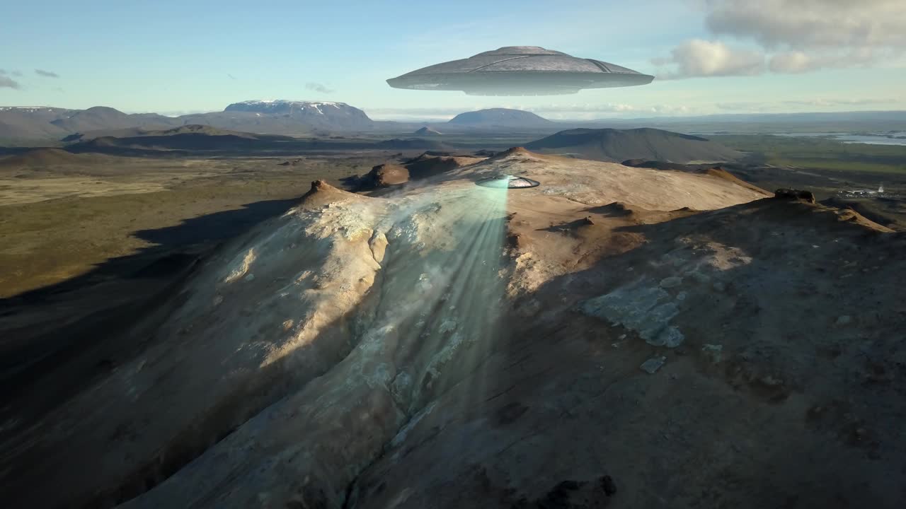 ufo sobre el paisaje de islandia