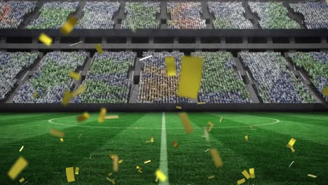 animation of gold confetti falling over sports stadium