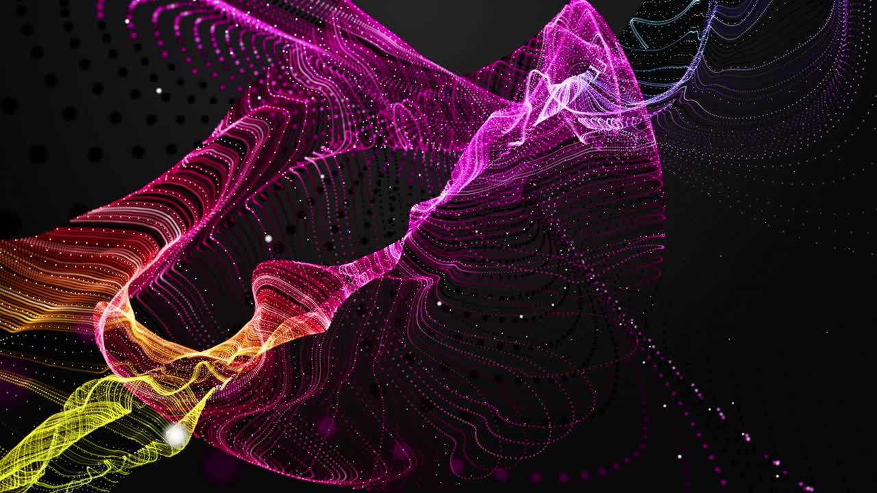 Futuristic animation with particle wave object in slow motion, 4096x2304 loop 4K