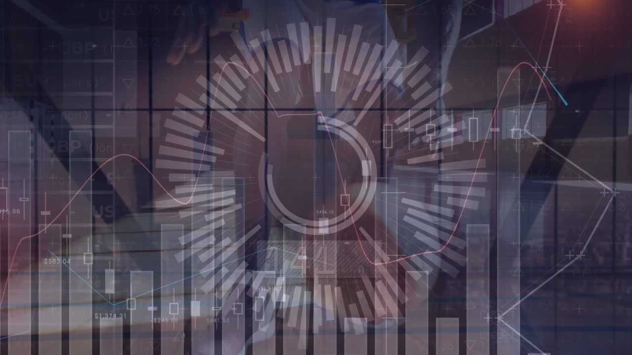 animación del procesamiento de datos financieros sobre el jugador de baloncesto afroamericano