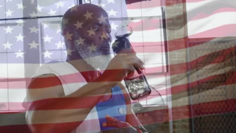 Animation-of-flag-of-usa-over-african-american-sportsman