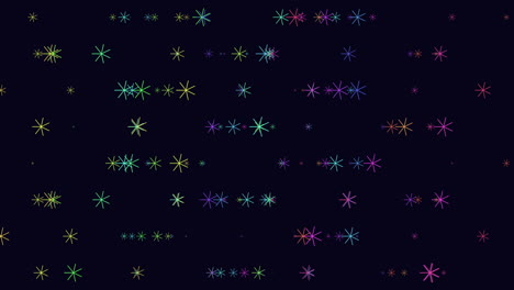Digital-rainbow-snowflakes-in-rows-with-neon-led-light-in-night-sky