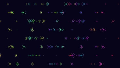 digital rainbow snowflakes in rows with neon led light in night sky