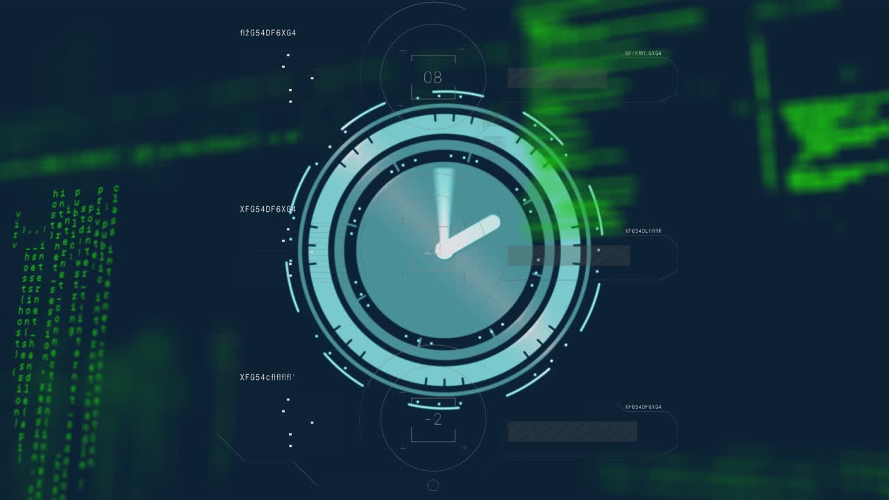 Animation of data processing and clock moving fast