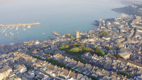 aerial view over the cornish coastal town of st ives