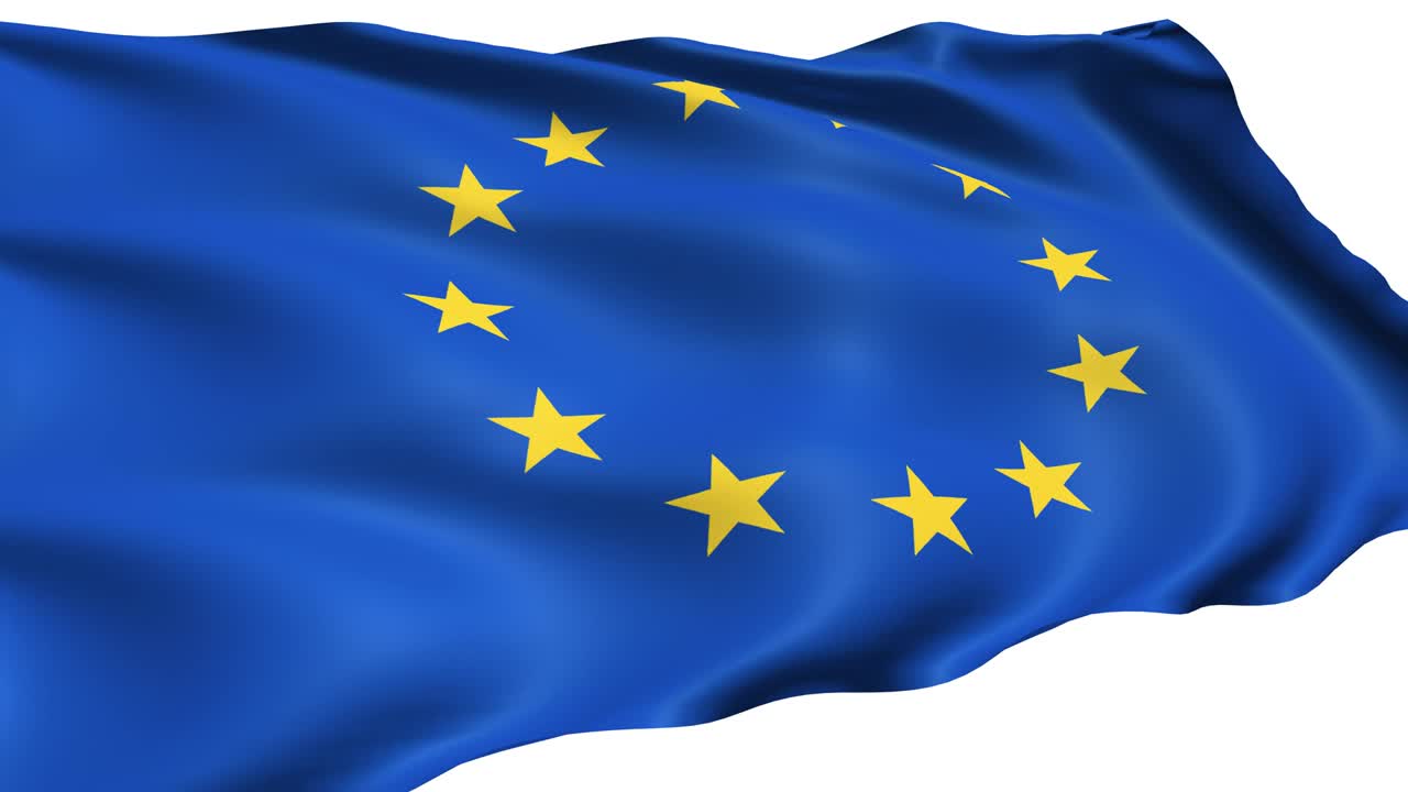 bandeira da união europeia com estrutura de tecido no vento, com um canal alfa (loopable)
