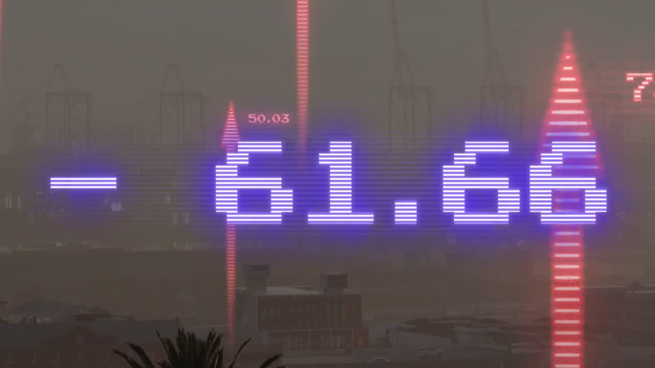 도시 풍경 위의 데이터 처리 애니메이션