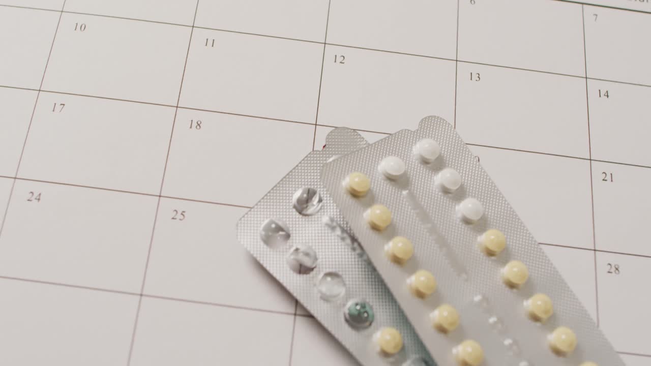 Video of close up of yellow tablets over white calendar