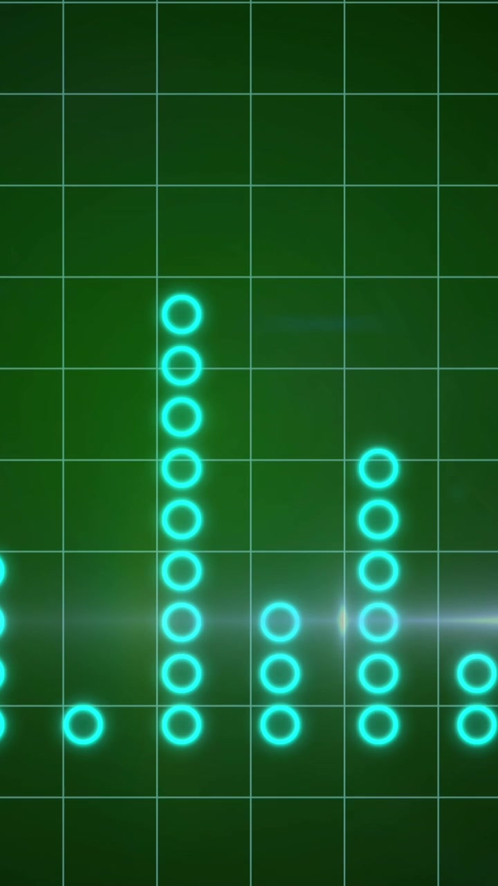Animated Audio Equalizer with Glowing Cyan Circles on Green Grid