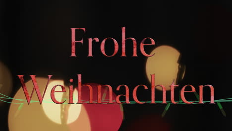 Animation-Of-Frohe-Weihnachten-Text-Over-Fairy-Lights-Background