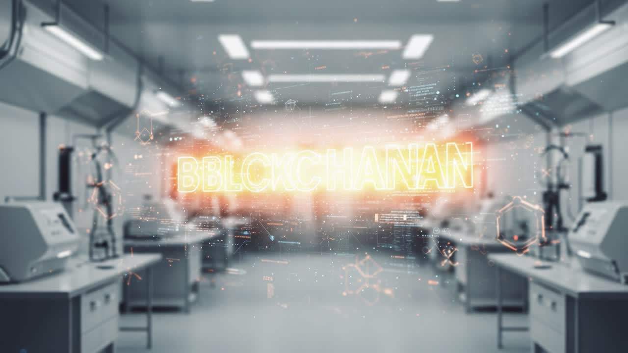 Exploring the Futuristic Lab Environment Behind Blockchain Technology Showcased in Two Dynamic Frames Illustrating Innovation and Digital Transformation