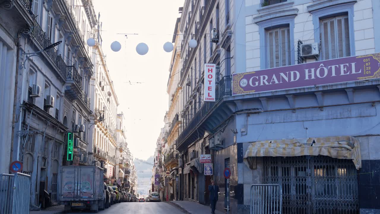 Grand Hôtel and deserted Larbi Ben M'hidi street on a Ramadan morning, Constantine, Algeria