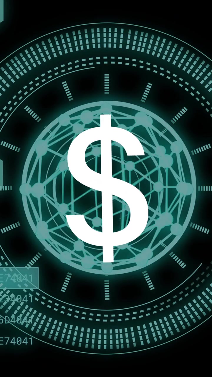 Elaborazione di dati finanziari, simbolo del dollaro e connessioni di rete su motivi esagonali