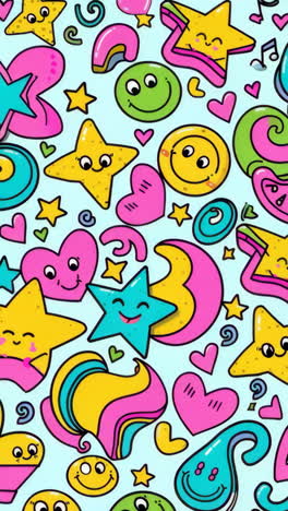 cute doodle pattern with stars, hearts, and smiley faces