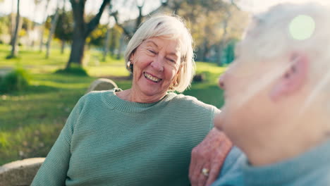 Happy,-talking-and-a-senior-couple-at-a-park