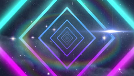 animación de formas geométricas de neón sobre estrellas brillantes