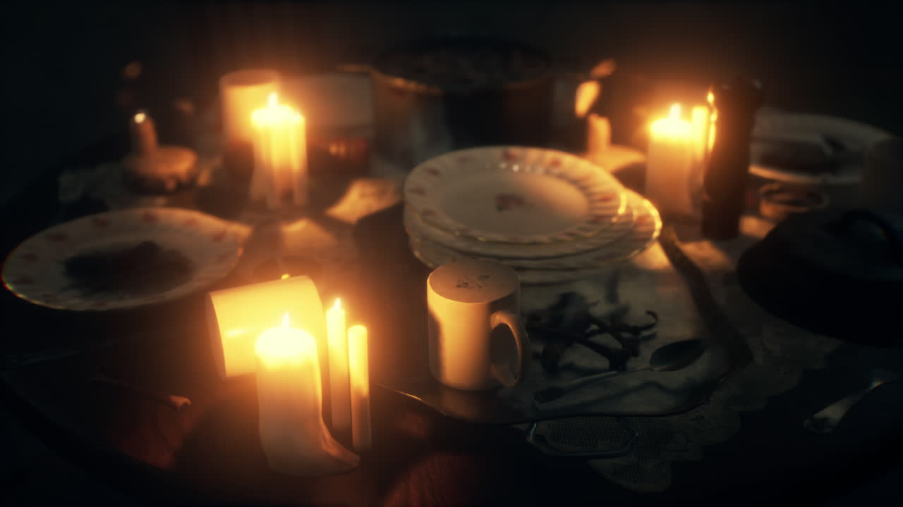 mesa de comidas a la luz de las velas