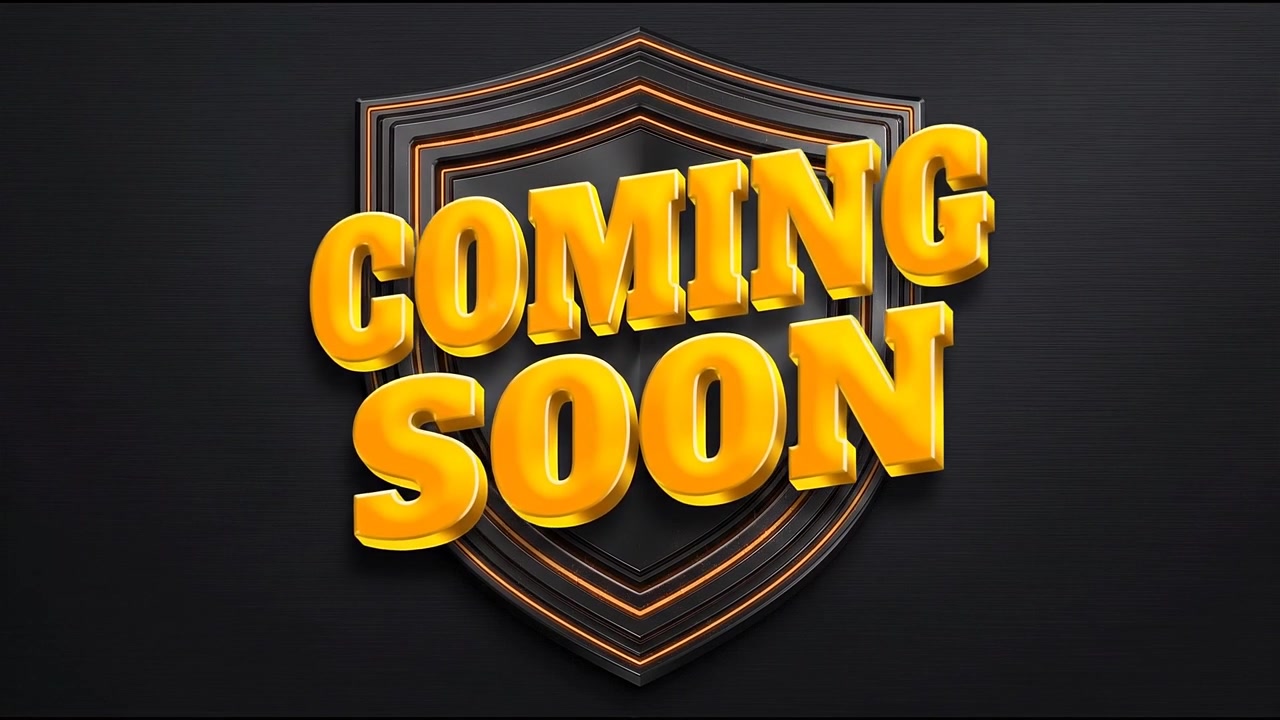 Coming Soon Text Animation with Metallic Shield Emblem
