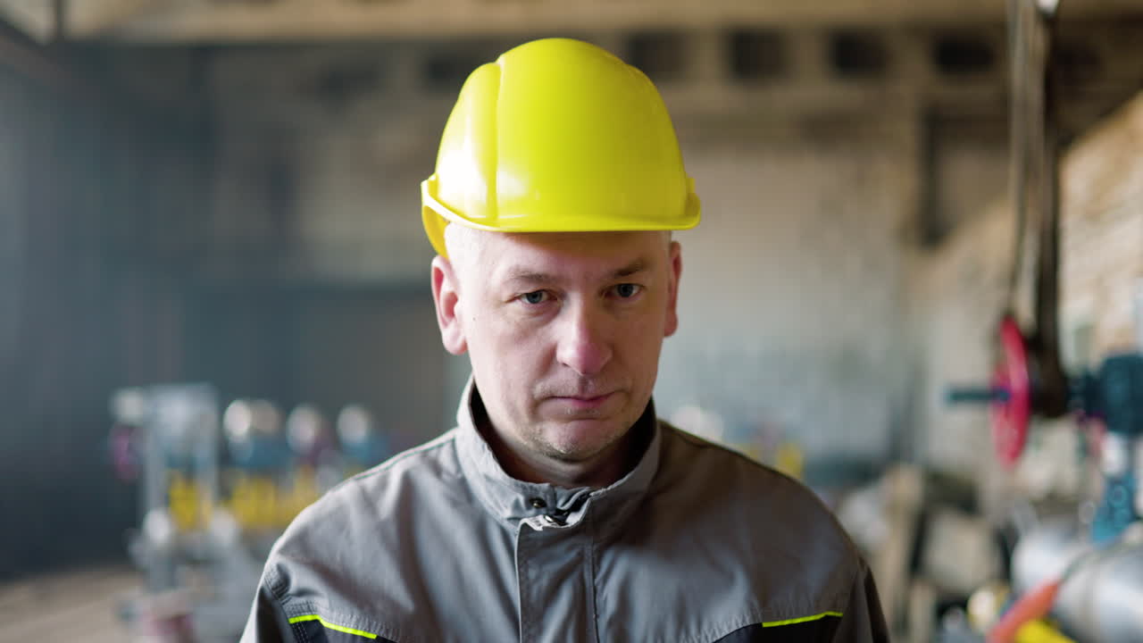 hombre cansado en la fábrica