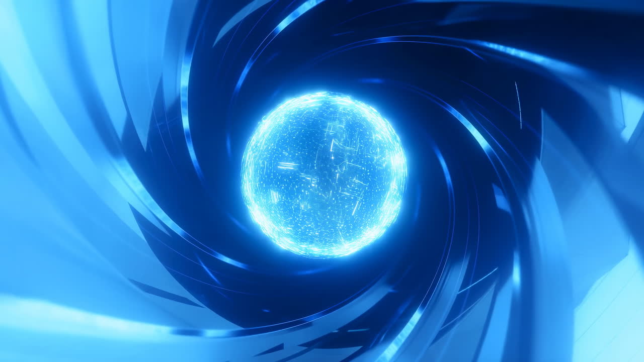 Futuristic Blue Energy Orb with Rotating Geometric Shapes