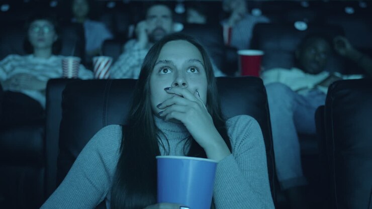 Donna che guarda un film al cinema
