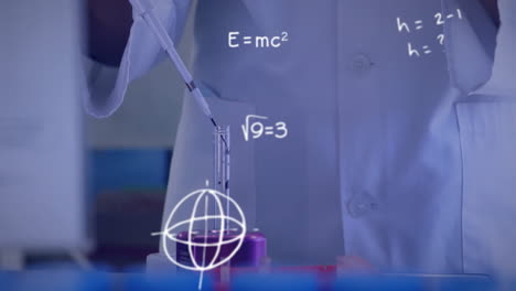 Animation of scientific data processing over scientist with test tube
