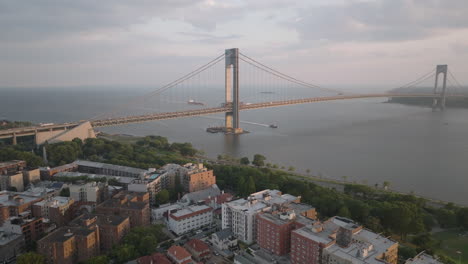 aerial view of bay ridge brooklyn at dusk. shot in new york city