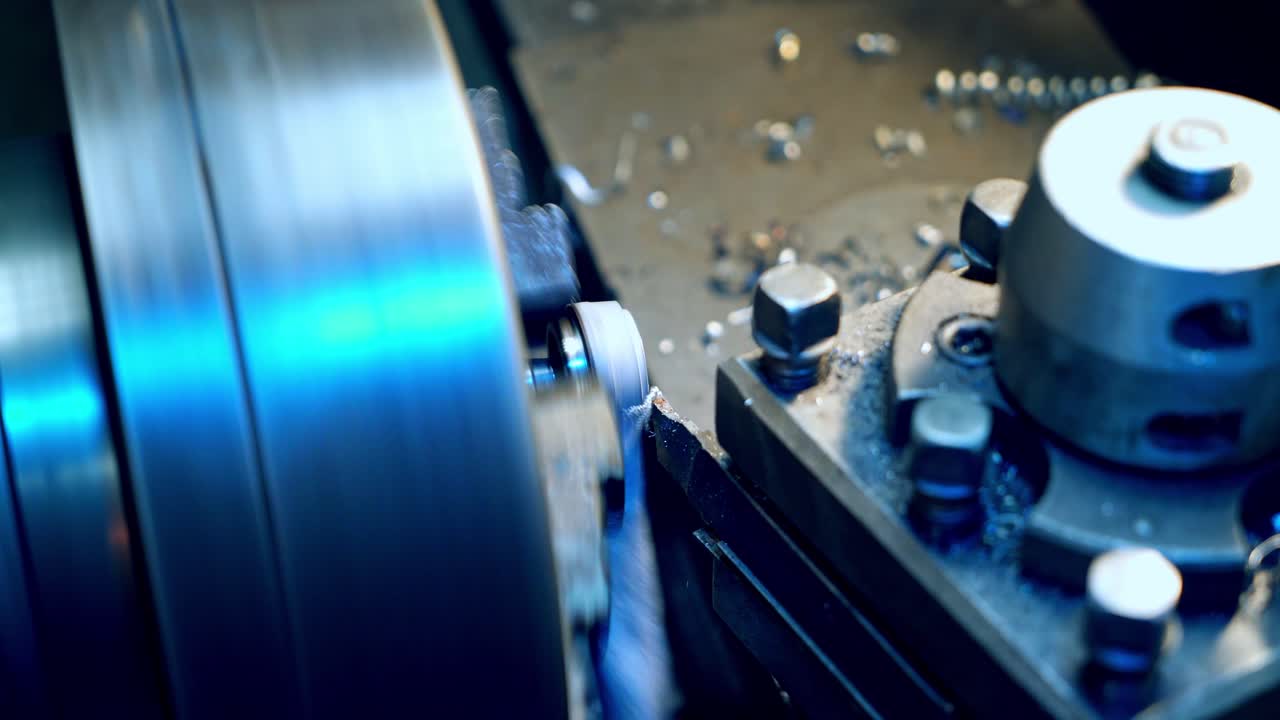 Metalworking machine at workshop. Industrial machine in the factory at metalworks