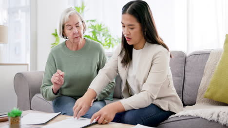 signature, woman and senior with finance