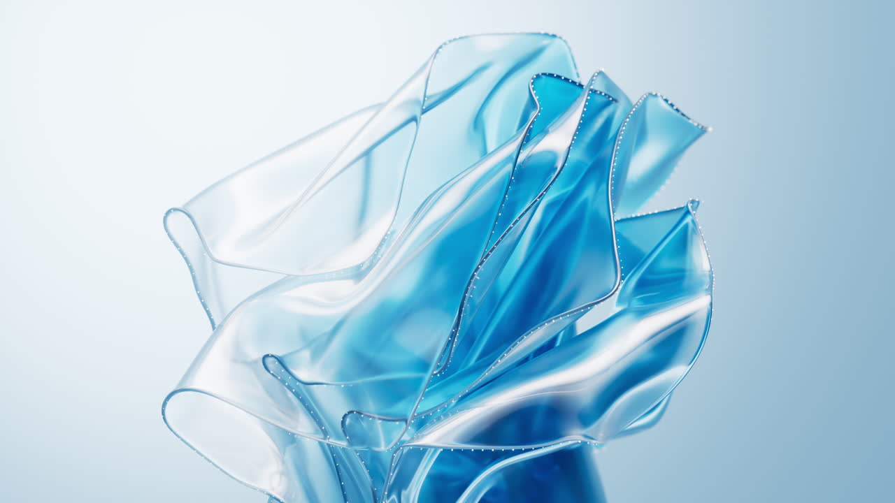 Flowing transparent blue multilayer cloth background, 3d rendering.
